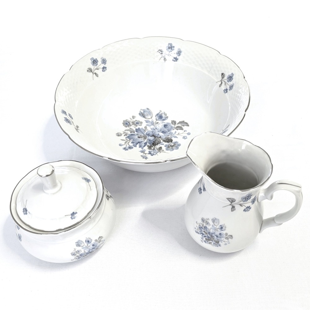 Fine Bohemian China Rhineland Rose Bowl Sugar Creamer Czechoslovakia 3-Peice Set